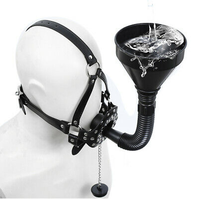 Leather Harness Open Mouth Gag Funnel Slave Restraints Head Hood Bondage BDSM  | eBay