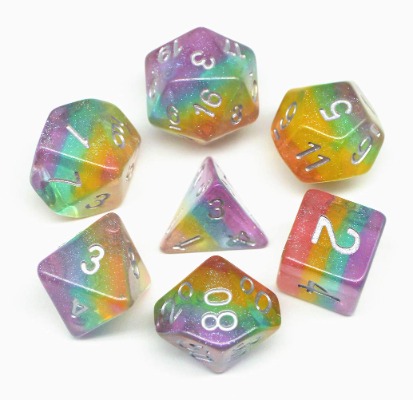 Flexble DND Dice RPG Polyhedral Dice Set for Dungeons and Dragons DD Pathfinder Role Playing Games Rainbow Glitter Dice with Dice Bag