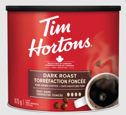 Tim Hortons Dark Roast, Fine Grind Coffee, 875g TIN  - 
