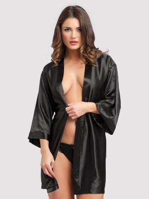 Lovehoney Short Black Satin Robe