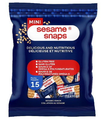 Sesame Snaps, Classic Minis, Healthy Vegan Snack, Ready to Eat, On The Go, No Added Preservatives + Colouring + Flavourings, Gluten Free, Bag of 15, 15 Pack