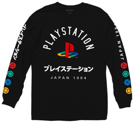 Ripple Junction Men’s Playstation Logo Long-Sleeve Shirt with Japanese Characters