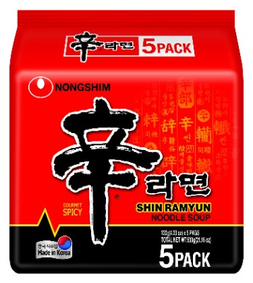 Nongshim Shin Ramyun Instant Noodle Soup Family Pack, 5 Pieces