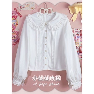 [$32.99]Soft Peter Pan Collar Pearl Buttons Lolita Shirt