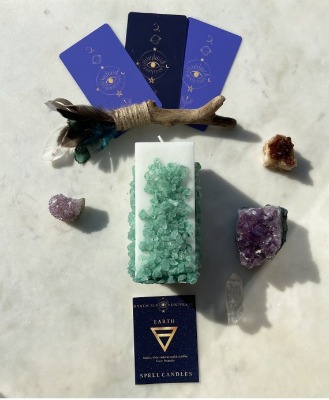 White Spell Candle With Green Sea Salt Crystals EARTH Four | Etsy