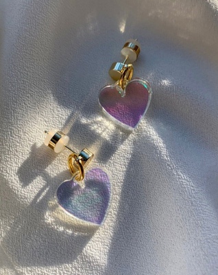 Heart Charm Earrings - Iridescent