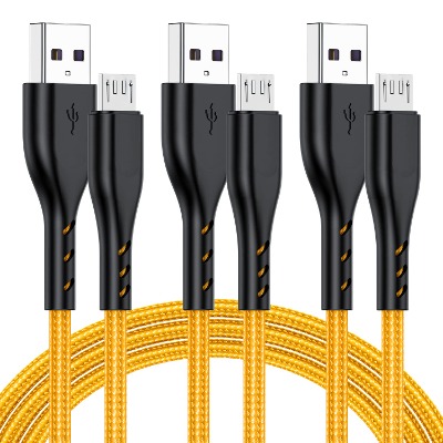 Micro USB Cable Braided 10ft, 3 Pack Android Charging Cable Fast Phone Charger Cord with Extra Long Length Nylon Braided Compatible with PS4,Samsung Galaxy S7 Edge/S7/S6,Note 5 4,LG(Gold)