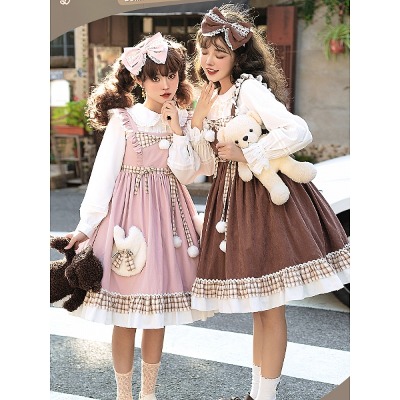 [$57.99]Snowball Meow Square Neckline Empire Waist Lolita Dress JSK