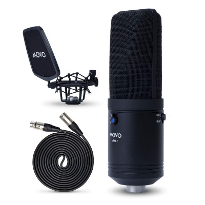 Movo VSM-7 Large Diaphragm, Multi-Pattern Studio Condenser Microphone with Shock Mount, Pop Filter, and XLR Cable - Studio Microphone for Music, Vocals, Podcasting, Gaming, Streaming and More