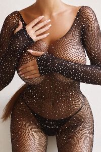 Sparkle And Shine Rhinestone Bodystocking - Black