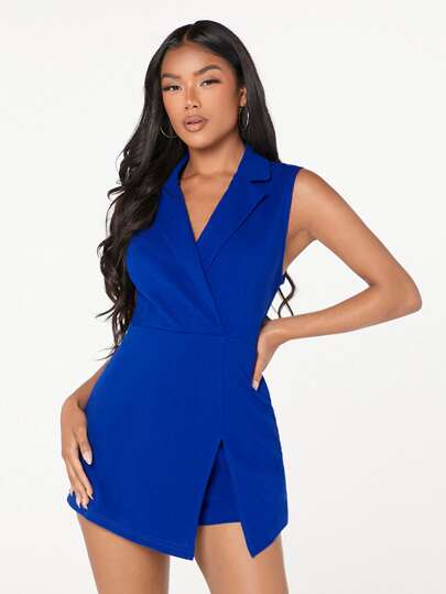 evoluSHEIN Blazer Hosenrock Jumpsuit mit eingekerbtem Kragen, Umlegekragen