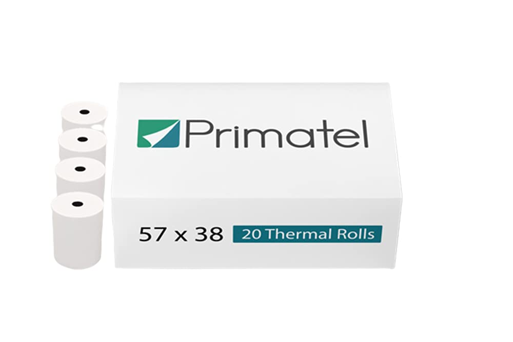 Primatel 57 x 38mm Thermal Paper Till Rolls for Credit Card All PDQ Machines (1 Box = 20 Rolls`)