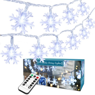 BrizLabs Snowflake Christmas Lights, 16.08ft 40 LED Christmas Lights with Remote, Snowflake String Lights Battery Operated, 8 Modes Xmas Lights Waterproof for Outdoor Indoor Decorations, Cool White