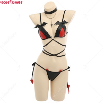 Women Sexy Devil Bat Wings Top And Thong Bandage Leather Lingeries Set Costume Outfit With Stockings - Cosplay Costumes - AliExpress