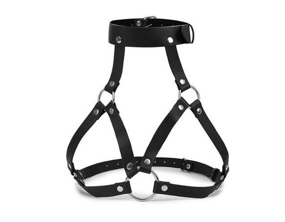 Black PU Leather Harness Bra | Etsy UK