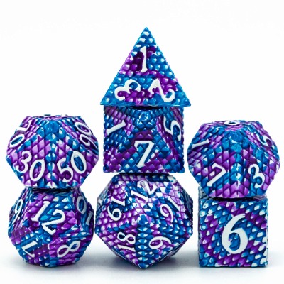 UDIXI DND Metal Dice Set Dragon Scale, Metal D&D Dice for Role Playing Games, Polyhedral RPG Metal Dice for Dungeons and Dragons with Leather Dice Bag(Blue Purple-White Number)
