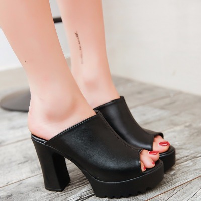9.09US $ 30% OFF|2021Women Sexy High Heel Mules  Black Peep Toe Platform Mules Ladies Leather Sole Slippers Femal Slip On Sandals Shoes|High Heels|   - AliExpress
