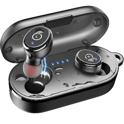 TOZO T10 Bluetooth 5.0 Wireless Earbuds with Wireless Charging Case IPX8 Waterproof Stereo Headphones in Ear Built in Mic Headset Premium Sound with Deep Bass for Sport Black