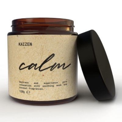 KAIZEN Bougie Parfumée à la Noix de Coco & Musc - Bougie Aromathérapie Naturelle à la Cire de Colza - 30h de Combustion pour Ambiance et Relaxation d'Intérieur - Bougie Parfumée en Pot, 120g