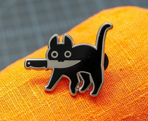 Black Knifecat Enamel Pin | Etsy