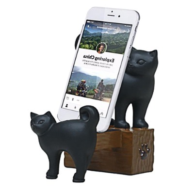 ElecNova Desktop Cell Phone Holder-Resin 2 Black Cats Smartphone Stand Mount Dock for All Smartphone, ipad, Tablet Home Decor Ideal Gift