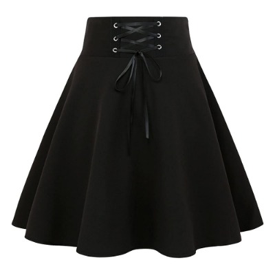 Short Plaid Skirts for Womens Lace Up Gothic Pleated Mini Skater Skirts