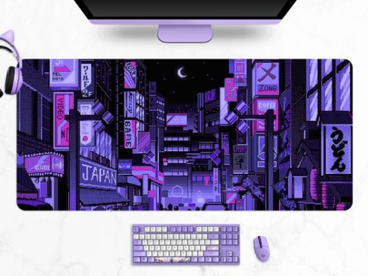 Retro Vaporwave Mousepad Neon Tokyo Street Pixel Art Purple | Etsy