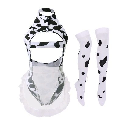 Sexy Cow Milk Leopard Cosplay Anime Lolita Mini Bikini Lingerie Set for Women Teddy Japanese One Piece Babydoll Nightwear