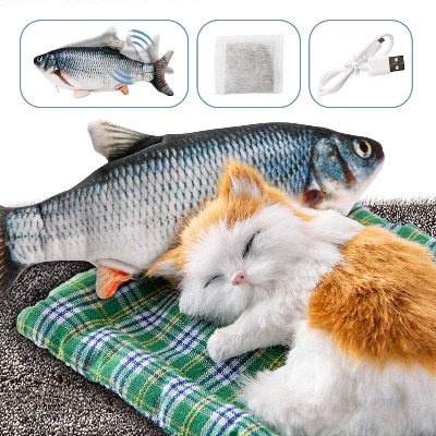 DazSpirit Fish Toys Moving Fish Toy for Cat - Catnip Included, USB, Washable, Interactive 28cm Indoor Kitten for Biting, Chewing and Kicking (black)