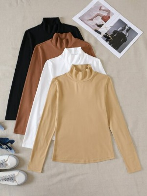 4pcs Solid Stand Neck Tee