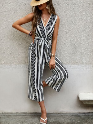 Geo Print Belted Jumpsuit