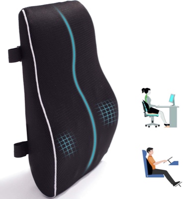 Lumbar Support Pillow for Office Chair Back Support Pillow for Car, Computer, Gaming Chair, Recliner Memory Foam Back Cushion for Back Pain Relief Improve Posture, Mesh Cover Double Adjustable Straps