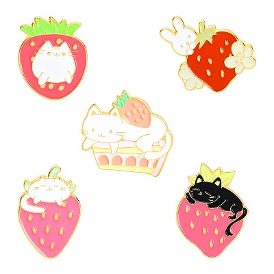 Sweet Strawberry Enamel Pins Set Cartoon Fruit Rabbit Cat Lapel Pins for Women Girl Cute Brooches Pin Badges for Clothing Backpacks