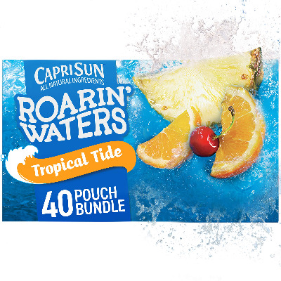Capri Sun Roarin' Waters Tropical Tide Naturally Flavored Water Beverage (40 ct Pack, 4 Boxes of 10 Pouches)