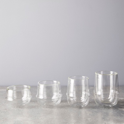 Kinto Japanese Double Walled Rim Glasses (Set of 2), 4 Sizes, Heat-Resistant 