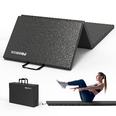 Proiron Opvouwbare trainingsmat, voor fitnessstudio, martial arts, tumbling, yoga, dikke trainingsmat voor fitnessoefeningen, workout, pilates, zachte bodem, zwart