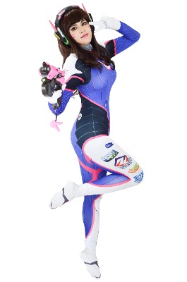DAZCOS US Size Dva Bodysuit Blue Cosplay Costume with Gloves (Small)