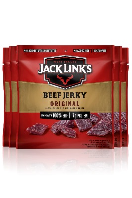 Jack Link's Beef Jerky, 5 Count Multipack Bags – Flavorful Meat Snack for Lunches, Ready to Eat – 7g of Protein, Made with Premium Beef – Original, 0.625 Oz Bags (Packaging May Vary)