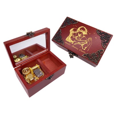 Howl's Moving Castle Jewelry Music Box with Mirror  Retro Lock Carved Wood Musical Box Wind up Gift Box Merry Go Round of Life,Gold Movement