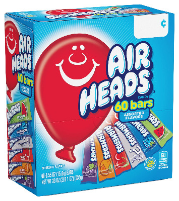 Airheads Candy Bars, Variety Bulk Box, Chewy Full Size Fruit Taffy, Gifts, Halloween, Parties, Concessions, Pantry, Non Melting, Party, 60 Indvidually Wrapped Full Size Bars
