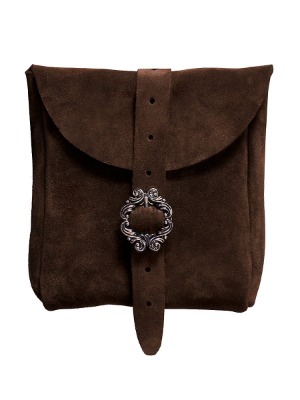 Andracor Mittelalter LARP Zubehör mittelgroße Veloursleder Gürteltasche aus echtem Leder - Dunkelbraun