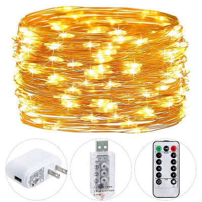 HSicily Fairy Lights Plug in, 8 Modes 33ft 100 LED USB String Lights with Adapter Remote Timer Twinkle Lights for Christmas Thanksgiving Bedroom Patio Wedding Party Indoor Outdoor