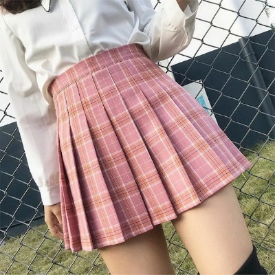 Soft Pink Korean Plaid Skirt Pleat High Waisted Skirt Harajuku | Etsy