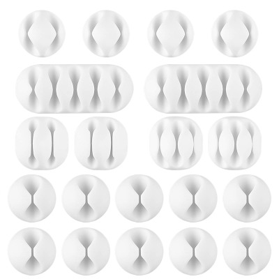 AUSTOR 20 Pieces Cable Clips White Cable Holders Adhesive Desk Cable Organizer Silicone Wire Holder Cable Management for Cable, Cord and Wire