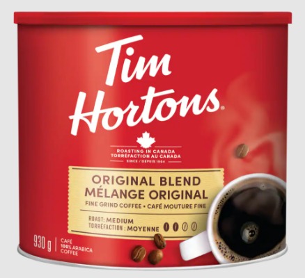Tim Hortons Original Blend, Fine Grind Coffee, Medium Roast, 930g Can, red  - 