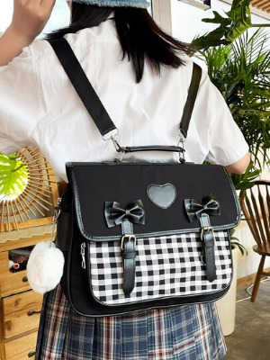Bow Decor Plaid Pattern Flap Backpack