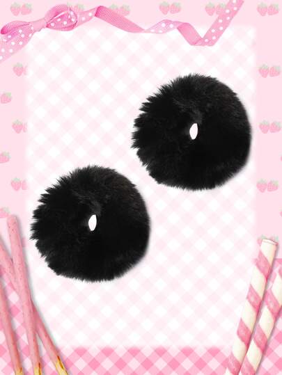 ROMWE Kawaii 2pcs Fuzzy Hair Tie