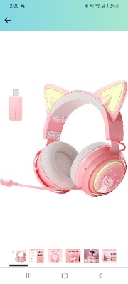 SOMiC GS510 Cat Ear Headset Wireless Gaming Headsets for PS5/ PS4/ PC, Pink Headset 2.4G with Retractable Mic Noise Cancelling, 7.1 Stereo Sound,10H Playtime, RGB Lighting for Girls, Women