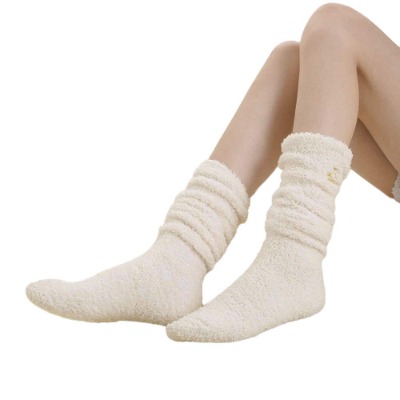 Women Soft Warm Coral Knee High Stockings Fuzzy Home Comfort Winter Socks