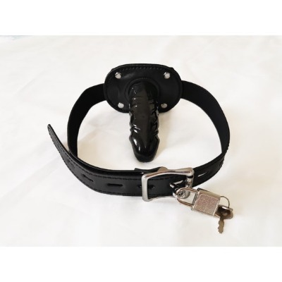 Gag Submissive/leather Locking Black Penis Gag With Rubber | Etsy